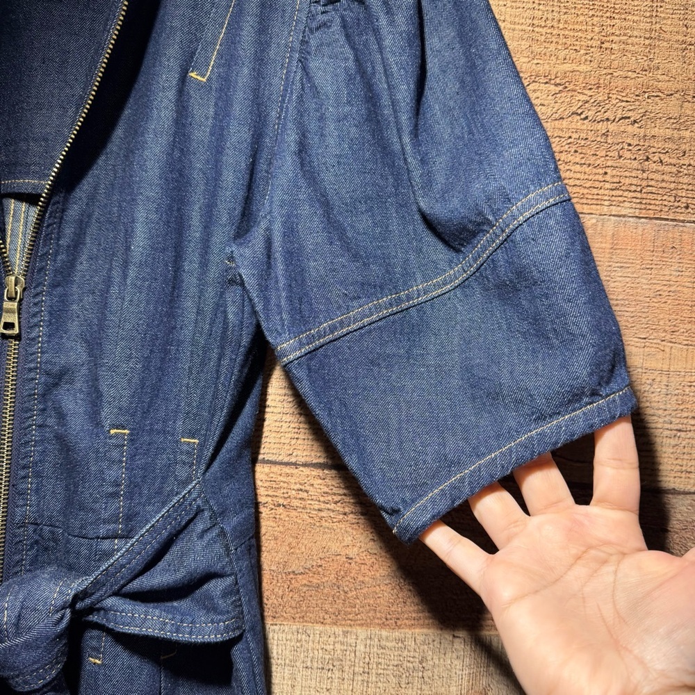 Rebecca Taylor La Vie Puff Sleeve Denim Jumpsuit size Small Tie Waist - Picture 8 of 15